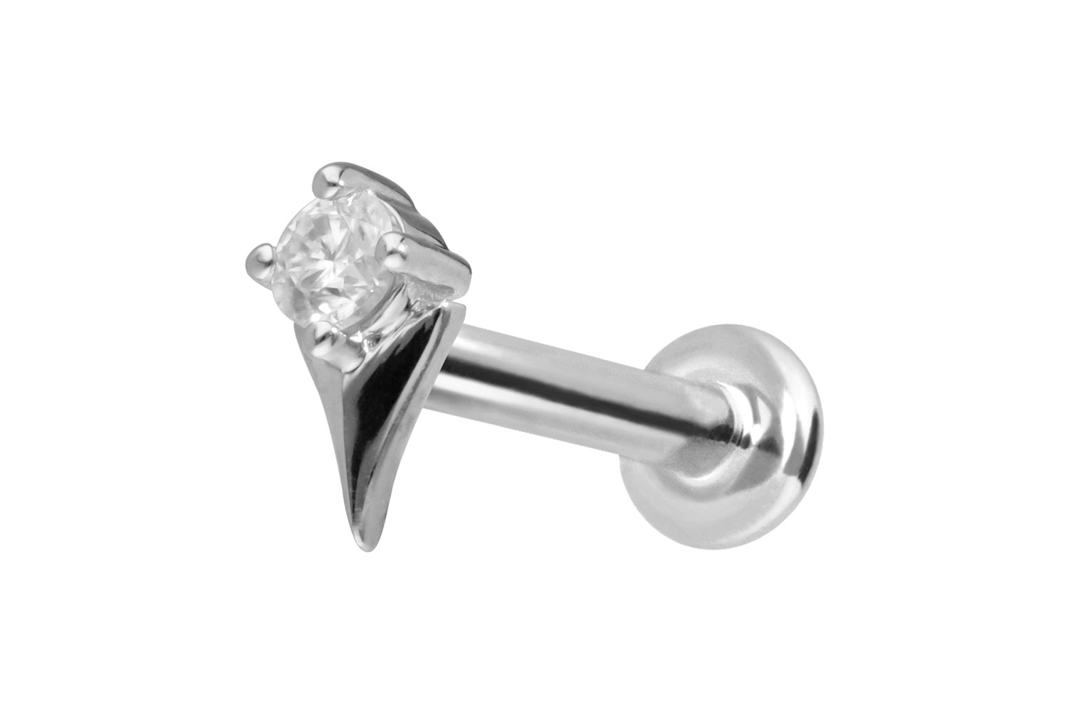 14 Karat Gold Labret Piercing mit Innengewinde MOISSANIT + PFEILSPITZE